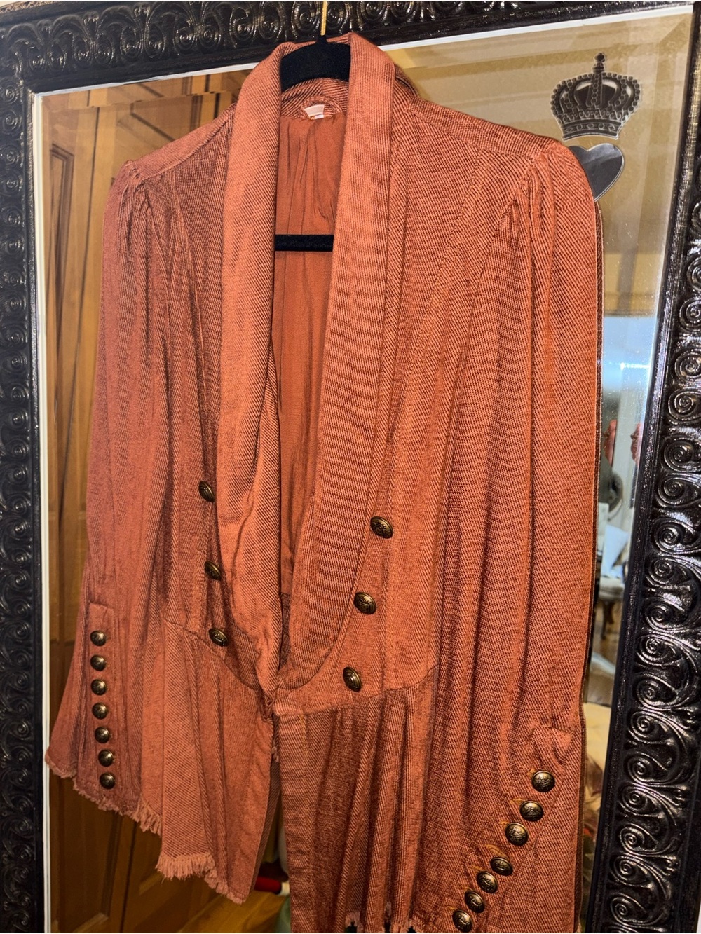 NEW Free People Rust Orange Military Victorian Style Lined Jacket Coat S